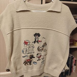 Cider Beige Knit Sweater with Dog Design